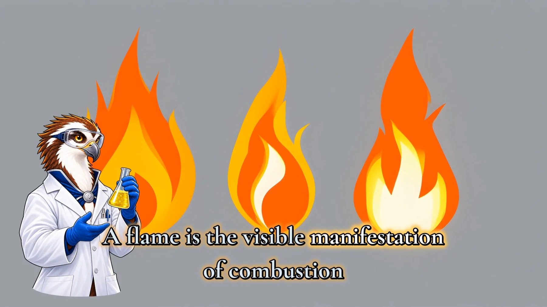 Chemistry TV FIRE episode frame with Victor presenting combustion chemistry