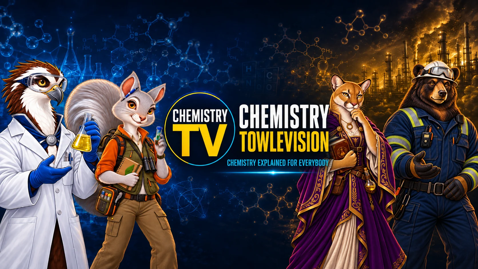 Chemistry TV banner with TowleVision recurring science presenters