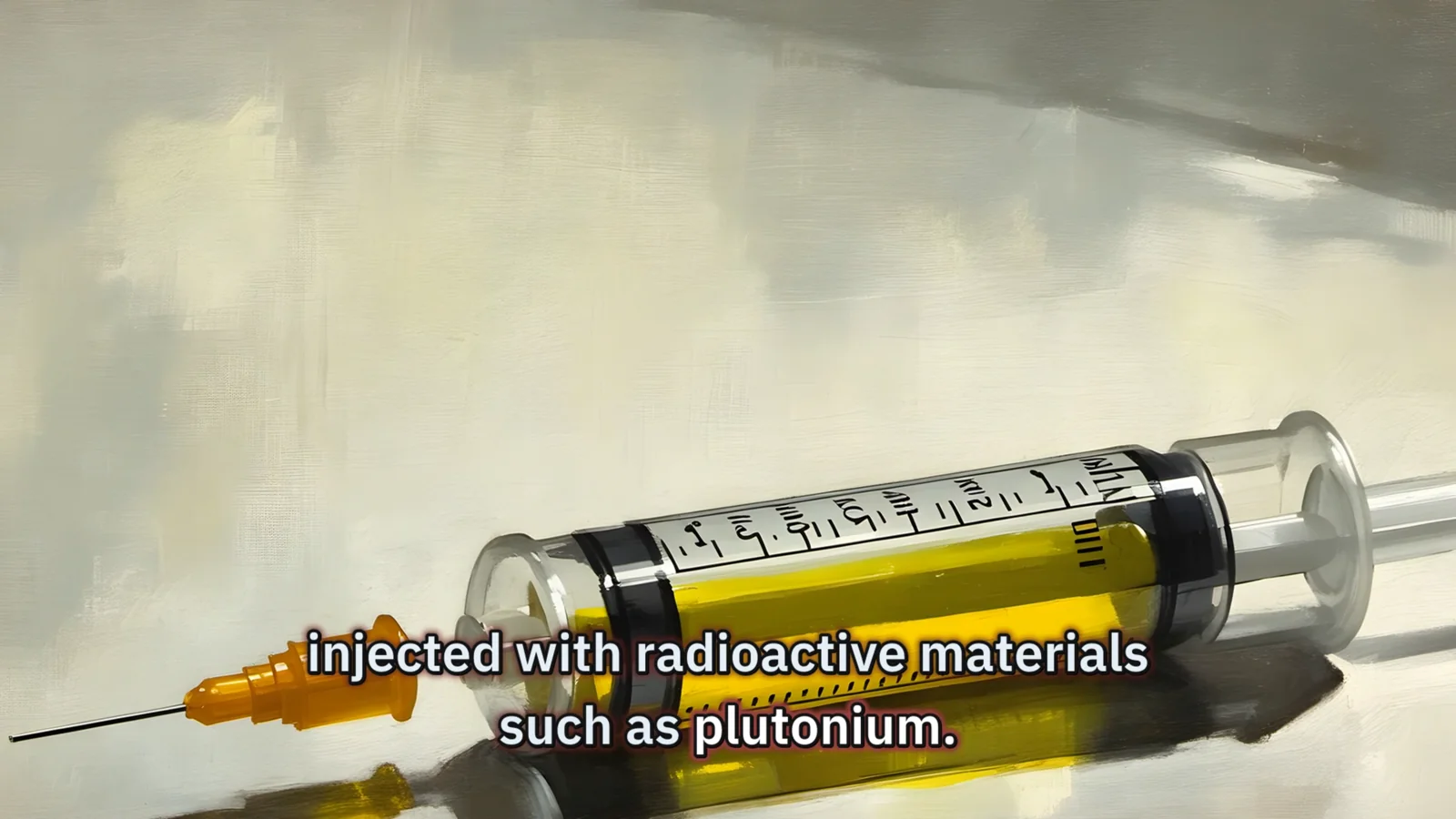Illustrative technical media frame with readable captions about radioactive materials and plutonium